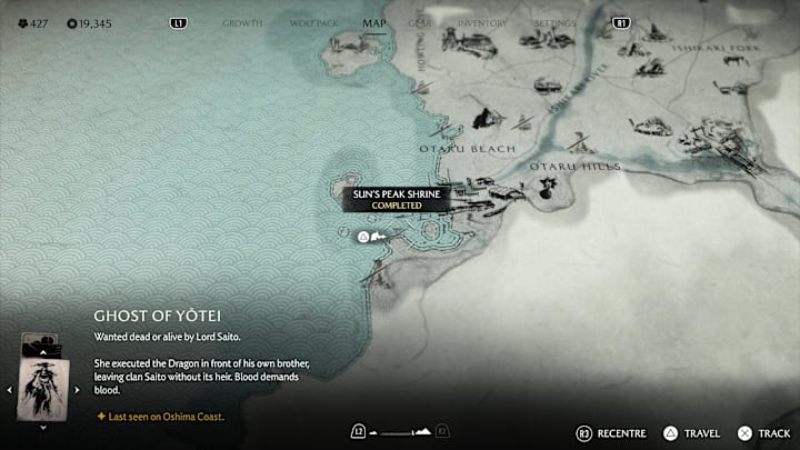 Sun’s Peak Shrine map location screenshot.