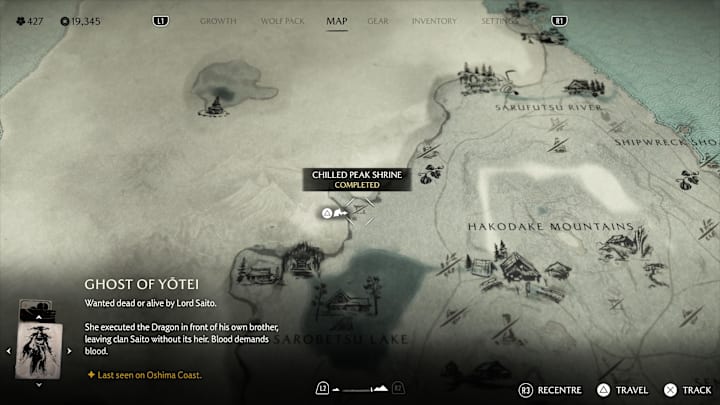 Chilled Peak Shrine map location screenshot.