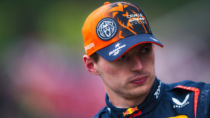 Pole position qualifier Max Verstappen of the Netherlands and Oracle Red Bull Racing looks on in parc ferme during qualifying ahead of the F1 Grand Prix of Belgium at Circuit de Spa-Francorchamps on July 27, 2024 in Spa, Belgium.