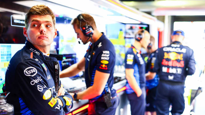 MONZA, ITALY - SEPTEMBER 01: Max Verstappen of the Netherlands and Oracle Red Bull Racing looks on in the garage prior to the F1 Grand Prix of Italy at Autodromo Nazionale Monza on September 01, 2024 in Monza, Italy. (Photo by Mark Thompson/Getty Images)