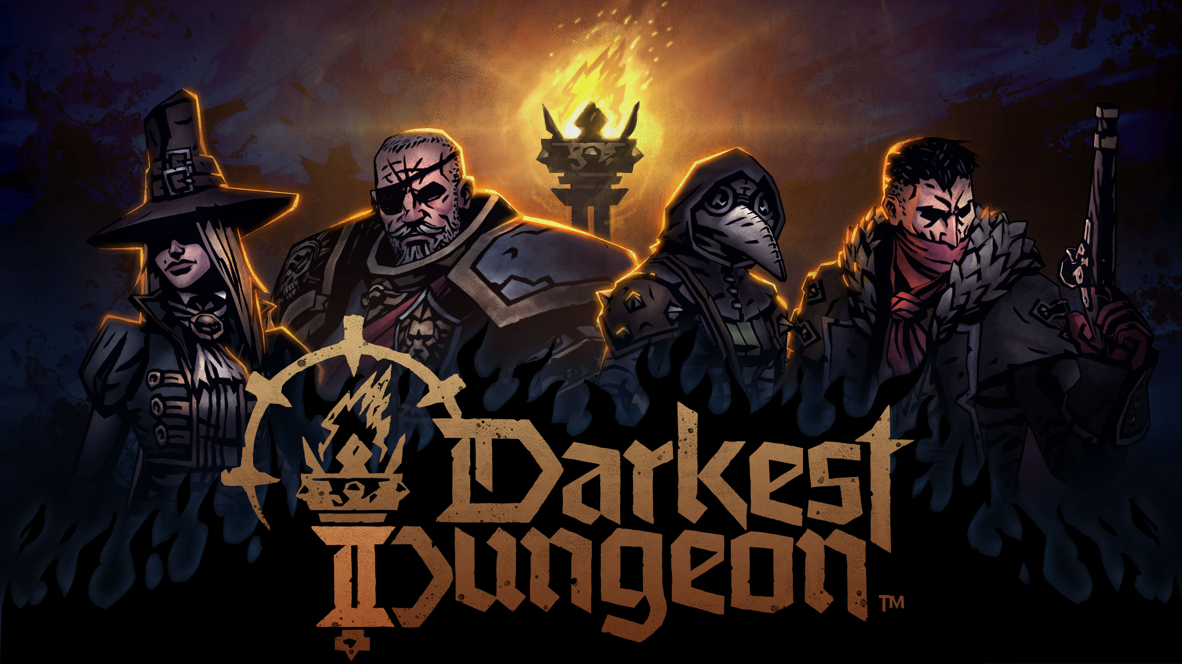 Darkest Dungeon 2 key art showing a party of adventurers.