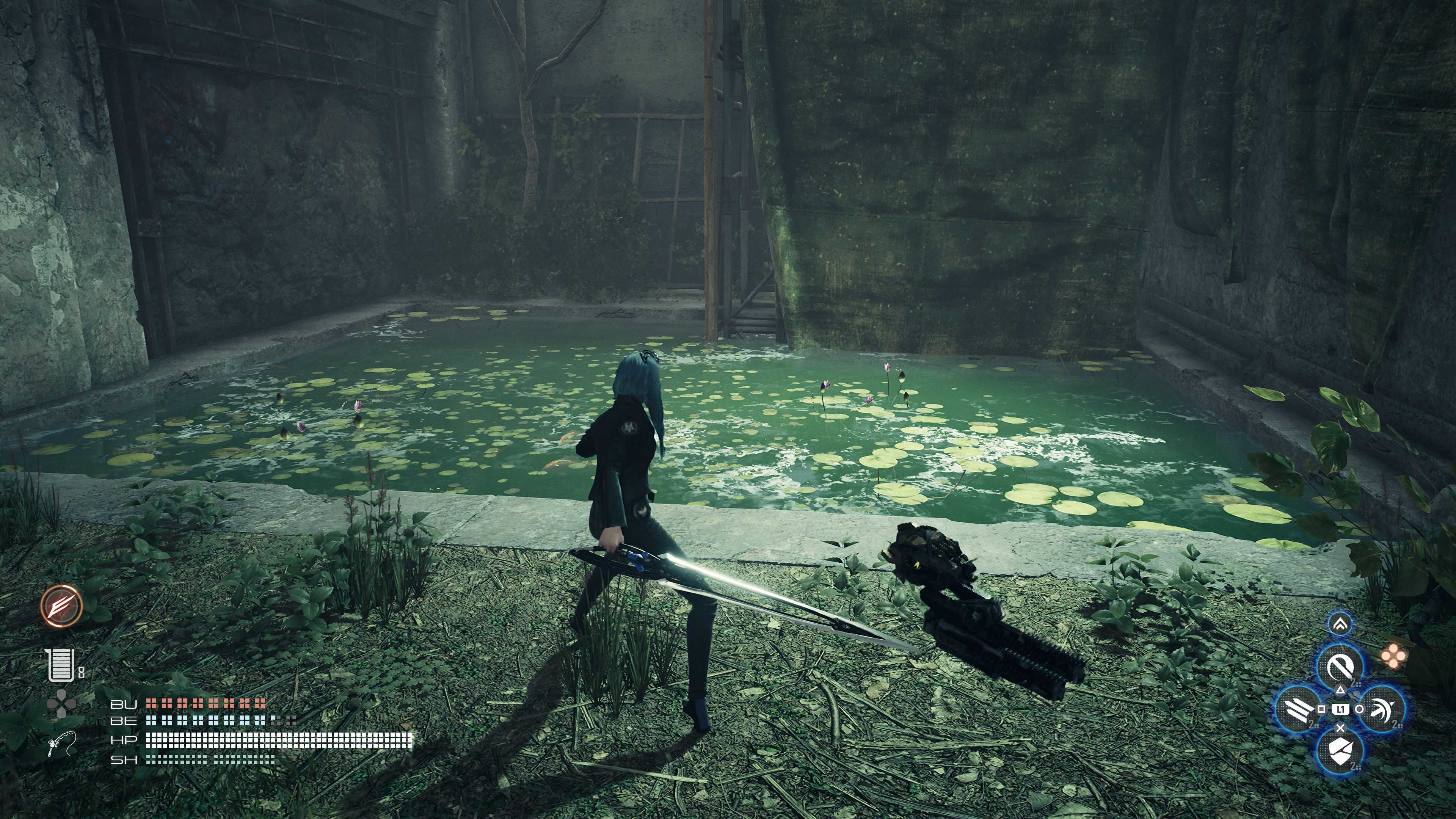 Stellar Blade small pond in Eidos 7 near the clock tower - Halibut location