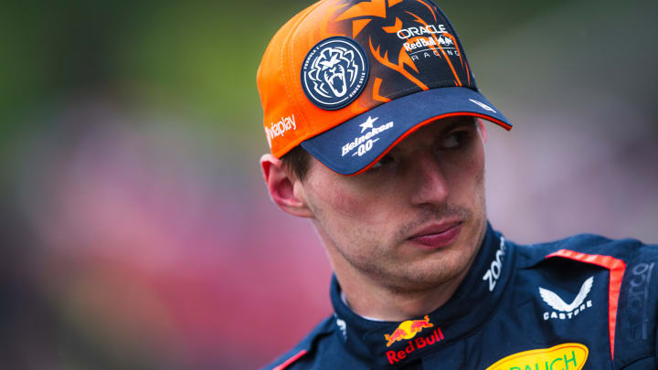 Pole position qualifier Max Verstappen of the Netherlands and Oracle Red Bull Racing looks on in parc ferme during qualifying ahead of the F1 Grand Prix of Belgium at Circuit de Spa-Francorchamps on July 27, 2024 in Spa, Belgium.