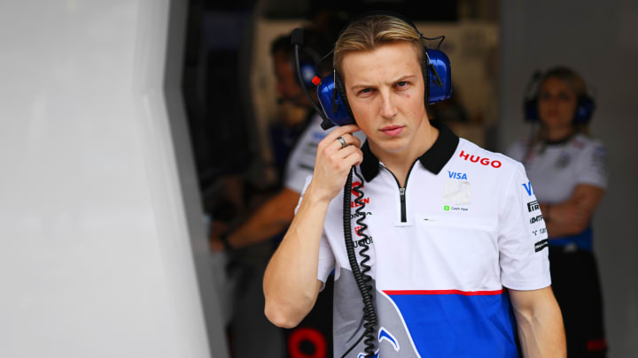 Liam Lawson of New Zealand and Visa Cash App RB looks on in the garage during qualifying ahead of the F1 Grand Prix of Hungary at Hungaroring on July 20, 2024 in Budapest, Hungary. (Photo by Rudy Carezzevoli/Getty Images)