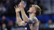 Josh Barr of Penn State reacts after a victory in the semifinals of the NCAA Wrestling Championships at Wells Fargo Center.
