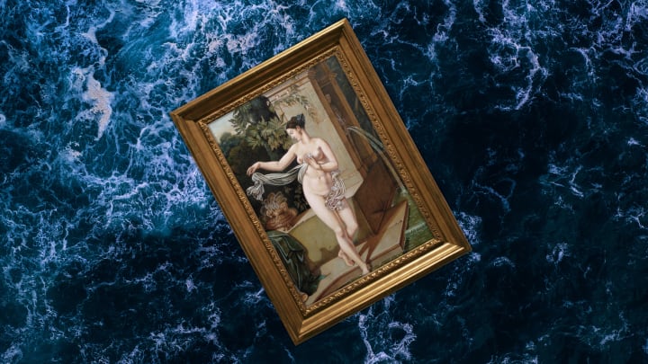 Blondel's 'La Circassienne au Bain' went down with 'Titanic.' This reproduction of the painting by John Parker has been placed in a frame.