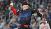 Jun 5, 2024; Toronto, Ontario, CAN;  Toronto Blue Jays relief pitcher Chad Green (57) delivers a pitch against the Baltimore Orioles in the eighth inning at Rogers Centre. Mandatory Credit: Dan Hamilton-USA TODAY Sports 