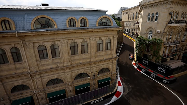 Max Verstappen of the Netherlands driving the (1) Oracle Red Bull Racing RB19 on track during the F1 Grand Prix of Azerbaijan at Baku City Circuit on April 30, 2023 in Baku, Azerbaijan. (Photo by Alex Pantling/Getty Images)