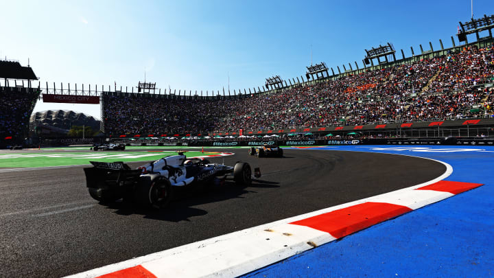 Yuki Tsunoda of Japan driving the (22) Scuderia AlphaTauri AT04 on track during the F1 Grand Prix of Mexico at Autodromo Hermanos Rodriguez on October 29, 2023 in Mexico City, Mexico. (Photo by Mark Thompson/Getty Images)