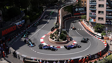 MONTE-CARLO, MONACO - MAY 26: Yuki Tsunoda of Japan driving the (22) Visa Cash App RB VCARB 01 leads Alexander Albon of Thailand driving the (23) Williams FW46 Mercedes during the F1 Grand Prix of Monaco at Circuit de Monaco on May 26, 2024 in Monte-Carlo, Monaco. (Photo by Ryan Pierse/Getty Images)