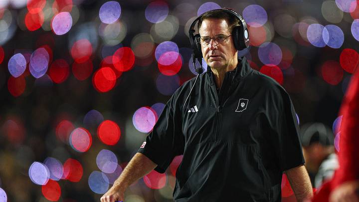 Oct 3, 2026; Piscataway, New Jersey, USA; Indiana Hoosiers head coach Curt Cignetti looks on during the first half against the Rutgers Scarlet Knights at SHI Stadium. Mandatory Credit: Vincent Carchietta-Imagn Images