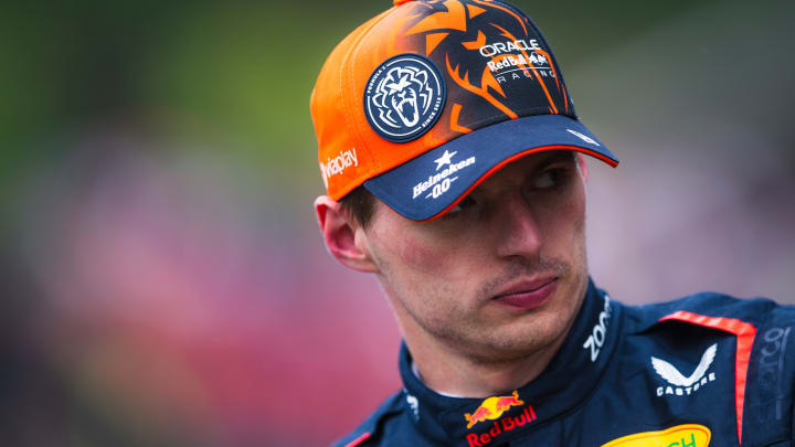 Pole position qualifier Max Verstappen of the Netherlands and Oracle Red Bull Racing looks on in parc ferme during qualifying ahead of the F1 Grand Prix of Belgium at Circuit de Spa-Francorchamps on July 27, 2024 in Spa, Belgium.