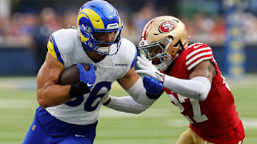 San Francisco 49ers v Los Angeles Rams, Colby Parkinson, Ji'Ayir Brown