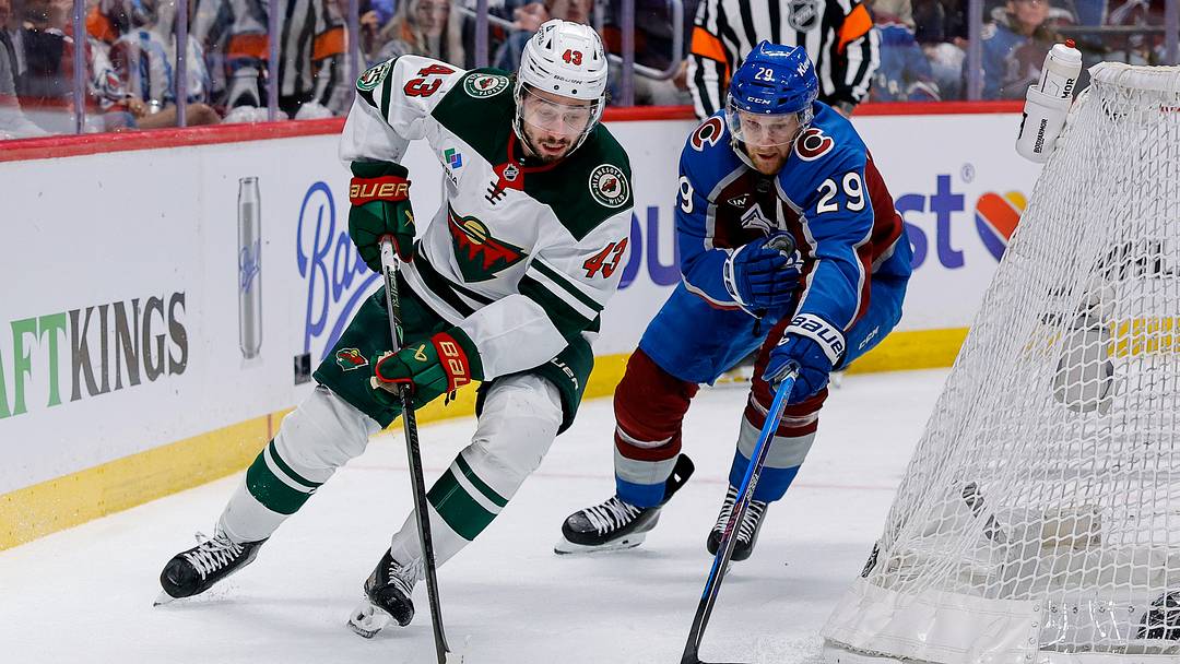 Minnesota Wild defenseman Quinn Hughes & Colorado Avalanche center Nathan MacKinnon 