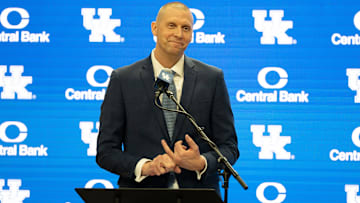 University of Kentucky’s new men’s basketball coach Mark Pope speaks about the future of Kentucky men’s basketball during his introductory press conference to thousands of fans in Rupp Arena on Sunday, April 14, 2024.