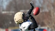 Purdue Boilermakers defensive back Crew Wakley (7) goes for a catch 