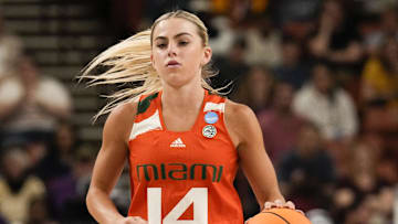Mar 26, 2023; Greenville, SC, USA; Miami Hurricanes guard Haley Cavinder (14) during the second half against the LSU Lady Tigers in the NCAA Women   s Tournament at Bon Secours Wellness Arena. 