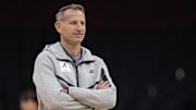 Mar 26, 2025; Newark, NJ, USA; Alabama Crimson Tide head coach Nate Oats during a practice session in preparation for an East Regional semifinal game against the Brigham Young Cougars at Prudential Center. Mandatory Credit: Vincent Carchietta-Imagn Images