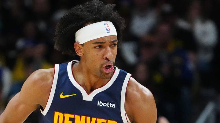 Oct 30, 2023; Denver, Colorado, USA; Denver Nuggets forward Zeke Nnaji (22) reacts to a score in the second quarter against the Utah Jazz at Ball Arena. Mandatory Credit: Ron Chenoy-Imagn Images