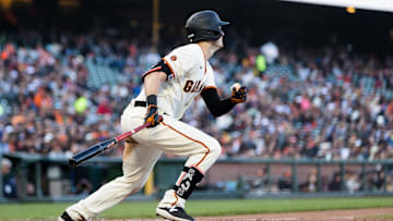 Apr 23, 2023; San Francisco, California, USA;  San Francisco Giants left fielder Mike Yastrzemski