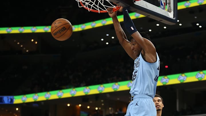 Memphis Grizzlies forward GG Jackson (45) dunks during the first half against the San Antonio Spurs at FedExForum. 