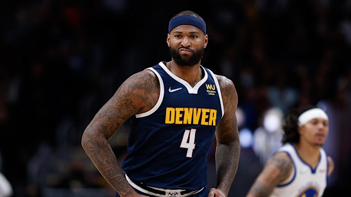 Denver Nuggets center DeMarcus Cousins reacts after a play in the third quarter against the Golden State Warriors. Denver Nuggets center DeMarcus Cousins reacts after a play in the third quarter against the Golden State Warriors.