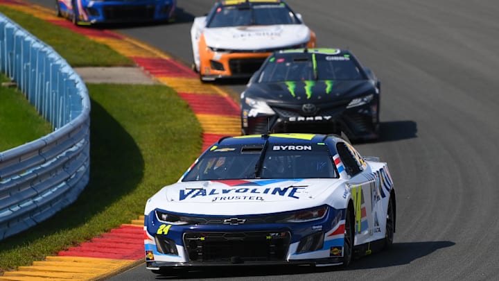 Aug 20, 2023; Watkins Glen, New York, USA; NASCAR Cup Series driver William Byron (24) during the Go Bowling at The Glen at Watkins Glen International.