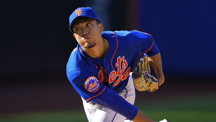 Sep 14, 2023; New York City, New York, USA; New York Mets pitcher Kodai Senga (34) delivers a pitch against the Arizona Diamondbacks during the first inning at Citi Field. Mandatory Credit: Gregory Fisher-USA TODAY Sports