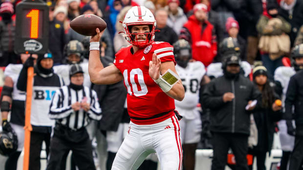 Nebraska Cornhuskers quarterback Heinrich Haarberg (10) passes against the Purdue Boilermakers