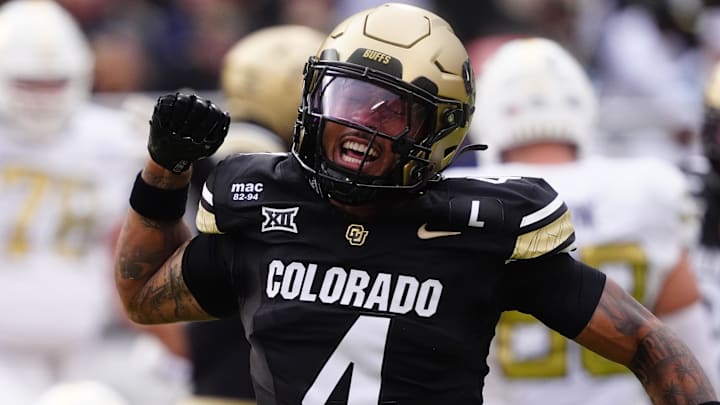 Aug 29, 2025; Boulder, Colorado, USA; Colorado Buffaloes cornerback Preston Hodge (4) reacts to a turnover in the first quarter against the Georgia Tech Yellow Jackets at Folsom Field. Mandatory Credit: Ron Chenoy-Imagn Images