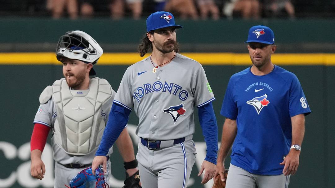 Toronto Blue Jays pitcher Dylan Cease walks in from the bullpen. Mandatory Credit: Raymond Carlin III-Imagn Images