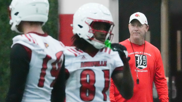 Louisville’s coach Jeff Brohm led the first practice of the team for his second year as head coach.