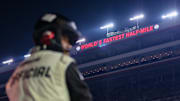 Sep 16, 2023; Bristol, Tennessee, USA; A NASCAR official watches during the Bass Pro Shops Night Race at Bristol Motor Speedway. Mandatory Credit: Randy Sartin-Imagn Images