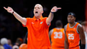 Oklahoma State coach Steve Lutz gestures during a men's college Bedlam basketball game between the University of Oklahoma Sooners (OU) and the Oklahoma State University Cowboys (OSU) at Paycom Center in Oklahoma City, Saturday, Dec. 14, 2024. Oklahoma won 80-65.