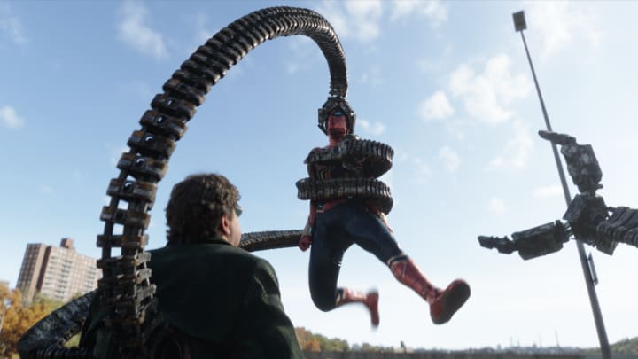 Alfred Molina as Doctor Octopus and Tom Holland as Spider-Man in Spider-Man: No Way Home. 