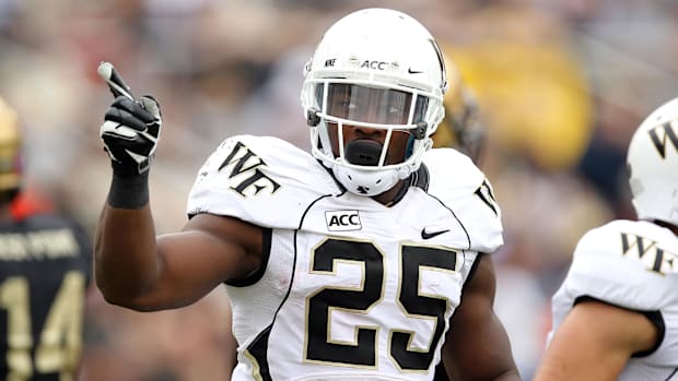 Wake Forest's Josh Harris (25) celebrates during a game at Michie Stadium in 2013.