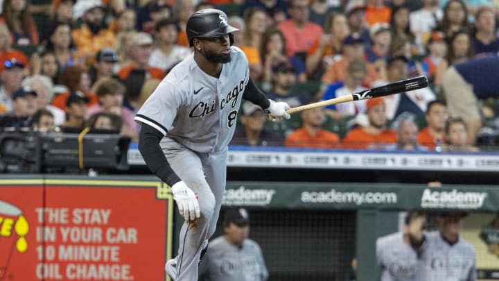 Jun 18, 2022; Houston, Texas, USA; Chicago White Sox center fielder Luis Robert (88) hits a RBI