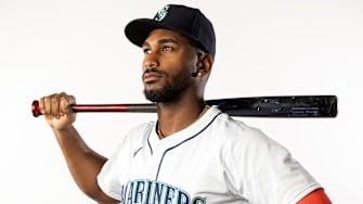 Seattle Mariners outfielder Lazaro Montes poses for a portrait during media day Feb. 20 at Peoria Sports Complex.