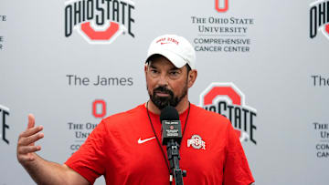 Ohio State head coach Ryan Day speaks to the media at the Woody Hayes Athletic Center on Thursday, July 31, 2025 in Columbus, Ohio.