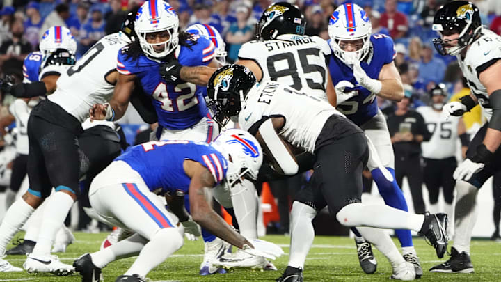 Bet the OVER on Travis Etienne's rushing yards total against the Bills in the Wild Card Round.