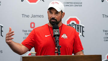 Ohio State head coach Ryan Day speaks to the media at the Woody Hayes Athletic Center on Thursday, July 31, 2025 in Columbus, Ohio.