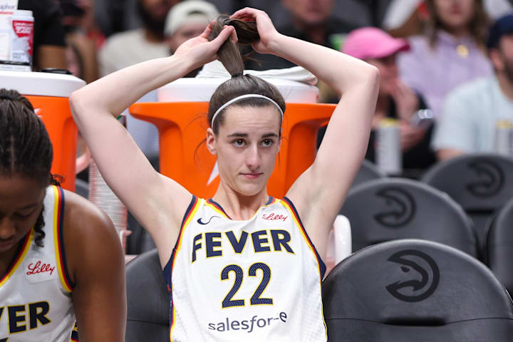 Indiana Fever guard Caitlin Clark before a game against the Atlanta Dream at State Farm Arena. 