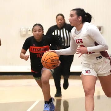New Smyrna Beach's Olivia Olson (3) works down court against Leesburg, Friday, Feb. 21, 2025 during the Region 2-5A finals in New Smyrna Beach.