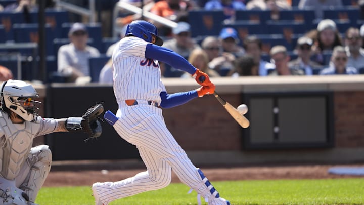 New York Mets right fielder Juan Soto (22) hits a home run against the Arizona Diamondbacks during the sixth inning at Citi Field on May 1. New York Mets right fielder Juan Soto (22) hits a home run against the Arizona Diamondbacks during the sixth inning at Citi Field on May 1.
