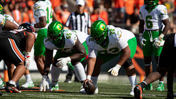 The Oregon offensive line has been a finalist for the Joe Moore Award three times since 2019.