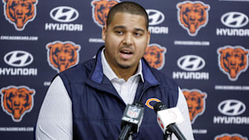 Chicago Bears general manager Ryan Poles speaks during a press conference at Halas Hall.