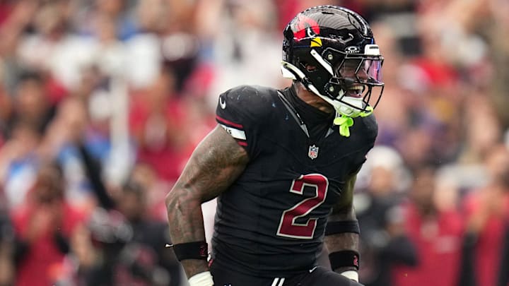 Arizona Cardinals linebacker Mack Wilson Sr. (2) celebrates his sack against the Detroit Lions at State Farm Stadium Football in Glendale on Sept. 22, 2024.