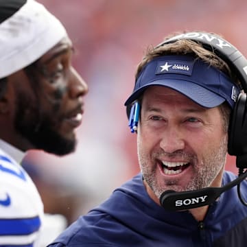 Dallas Cowboys head coach Brian Schottenheimer reacts in the first half against the Denver Broncos.