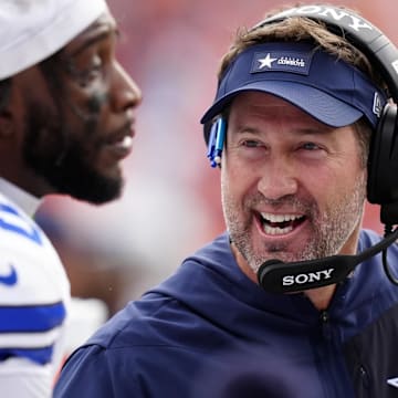 Dallas Cowboys head coach Brian Schottenheimer reacts in the first half against the Denver Broncos.