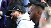 Dallas Cowboys quarterback Dak Prescott listens to coach Brian Schottenheimer (not pictured)   at a press conference at the Star.
